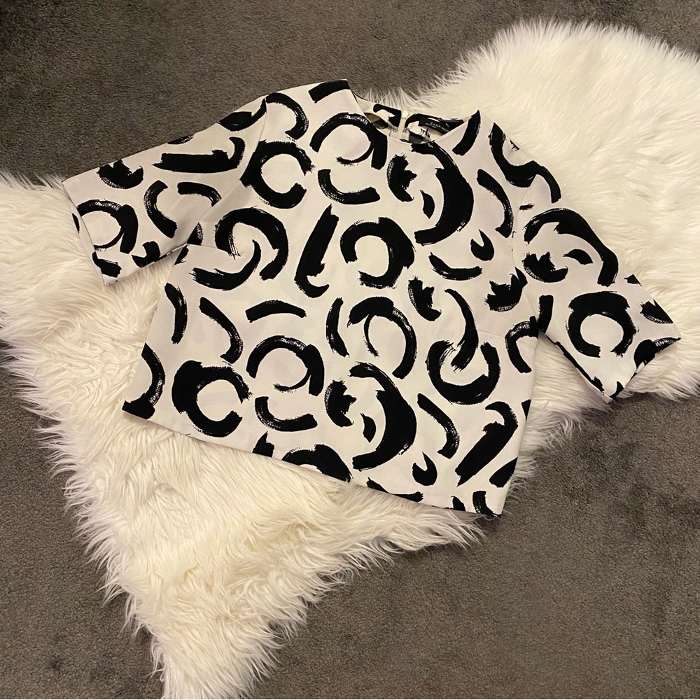 Zara Black and White Abstract Pattern Top